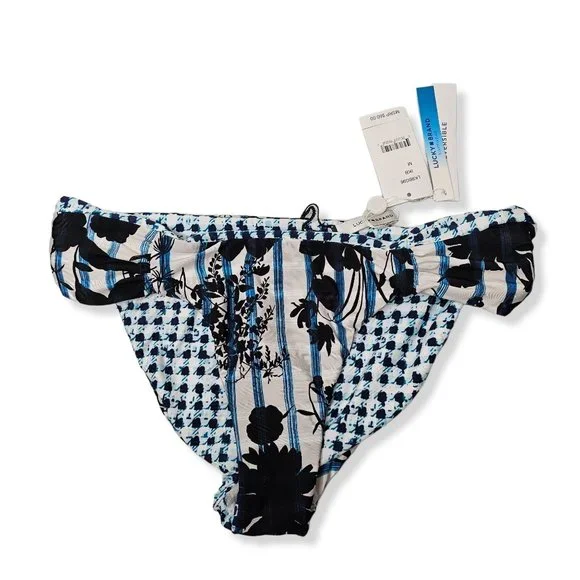Lucky Brand Size Medium Reversible Shirred Hipster Bikini Bottoms Swim - Picture 3 of 6